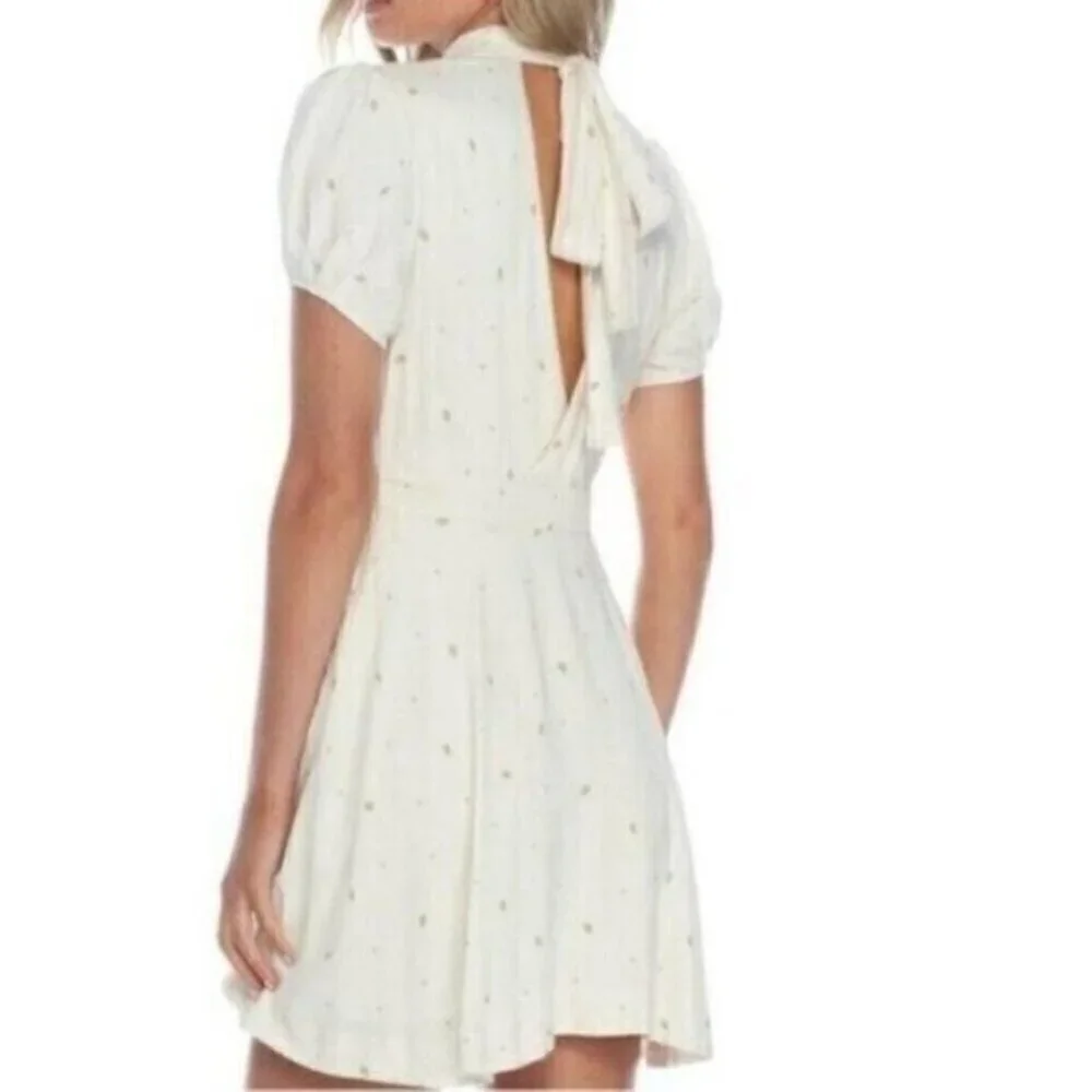 NWT Free People Mini Dress Size 4 Small Abbie Printed Fit and Flare Ivory Boho